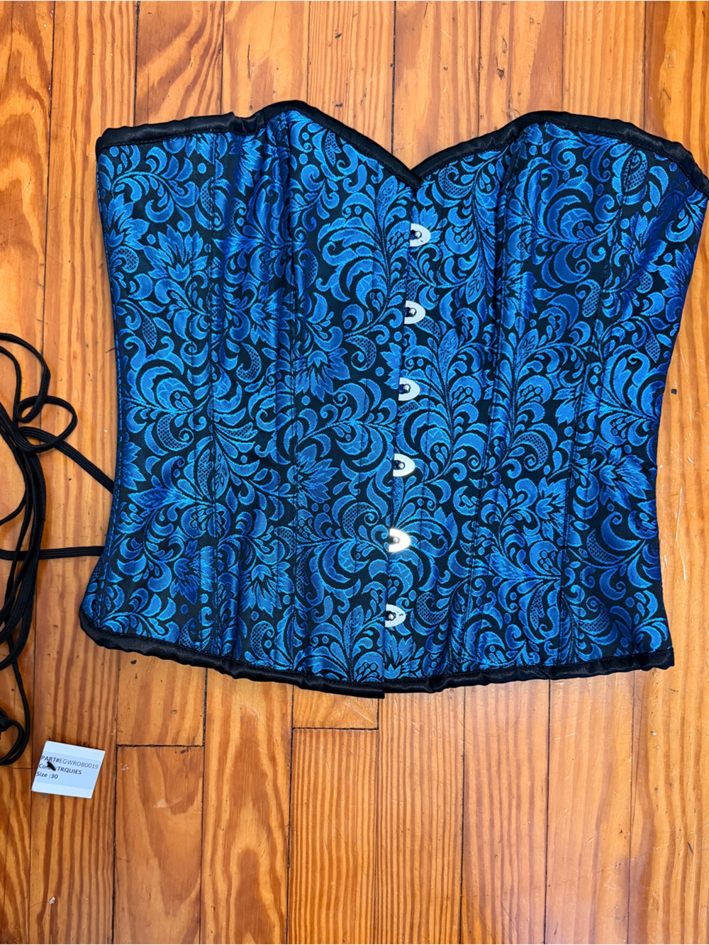 **NEW** Bard & Broad Blue Turquoise flourish damask pattern Victorian corset
